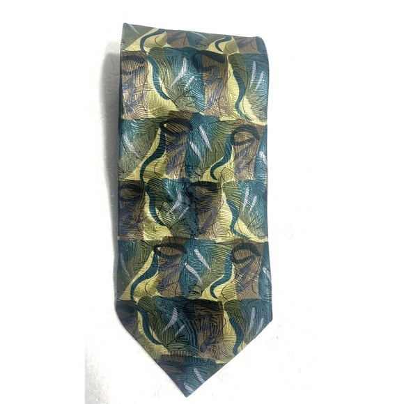 Jerry Garcia Silk Tie Blue Mountain Collection Forty Two Green Aqua Yellow - Picture 2 of 9